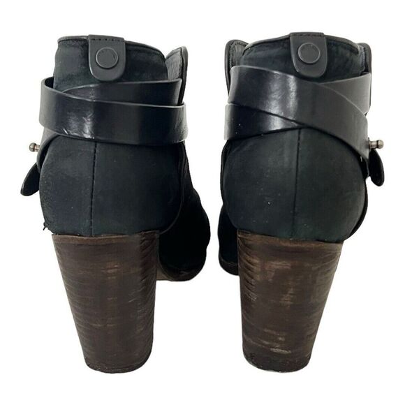 Rag & Bone Harrow Ankle Boots Black Leather Size 37 Ankle Strap Booties - Picture 6 of 9
